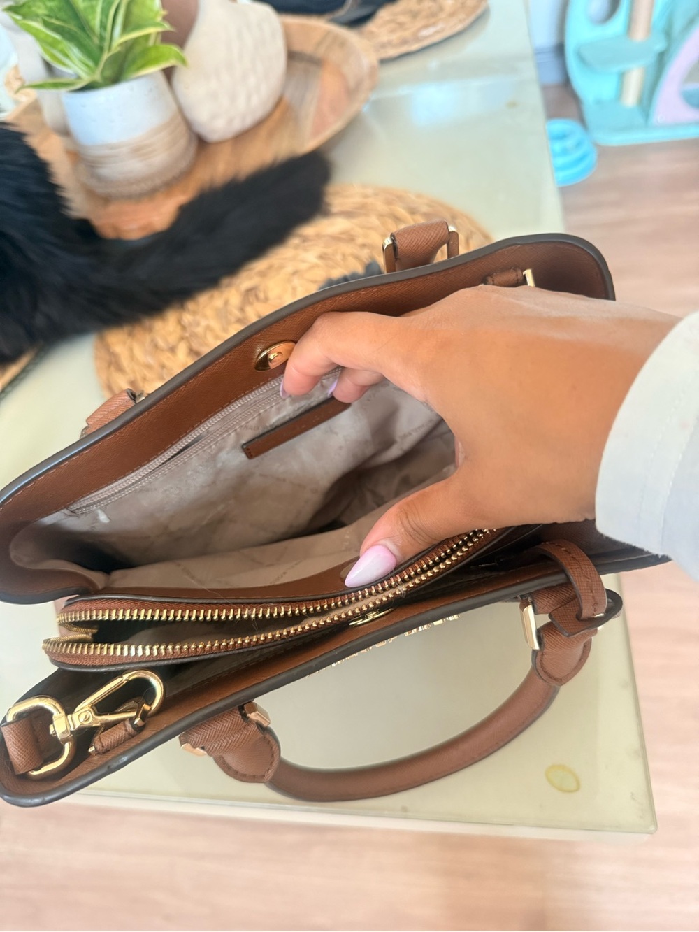 Michael Kors Cognac Saffiano Leather Satchel - Picture 5 of 7